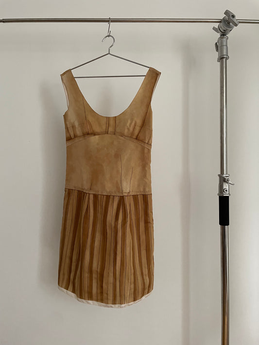 Front view of archival runway Prada spring/summer 2006 beige and brown dress